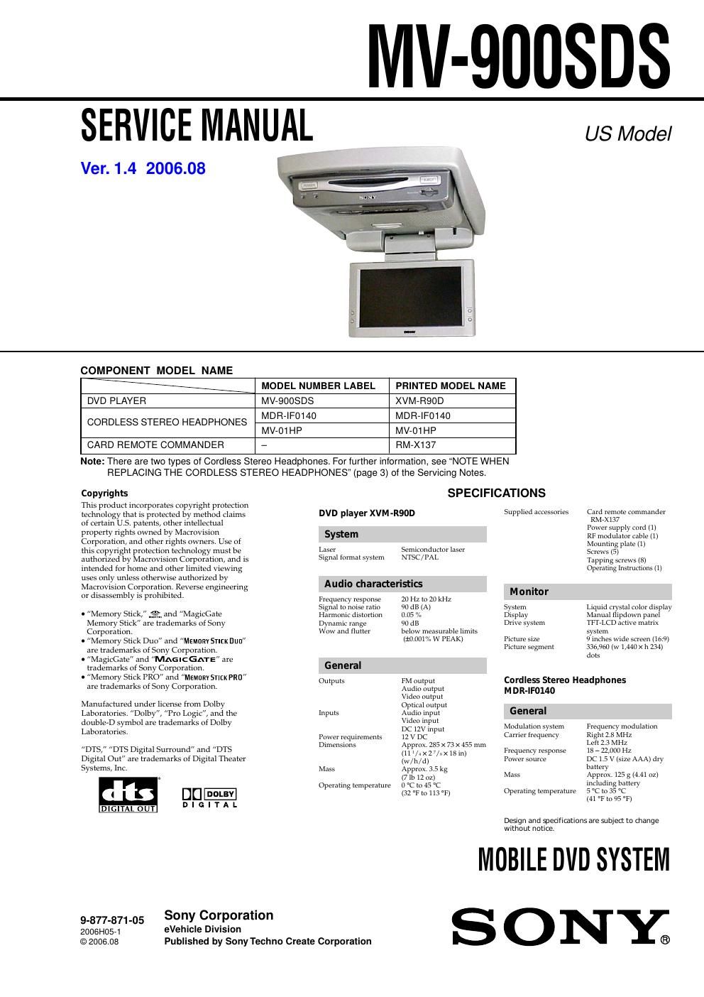 sony mv 900 sds service manual