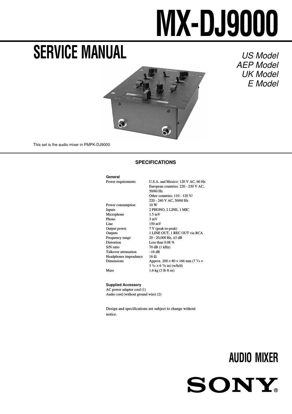 sony mx dj 9000 service manual