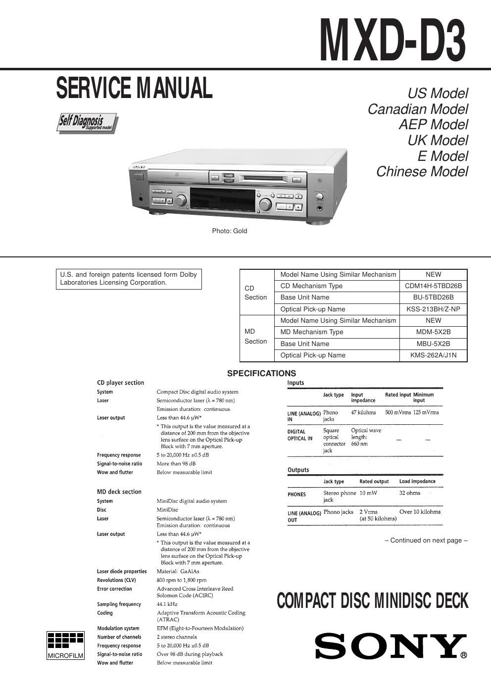 sony mxd d 3 service manual