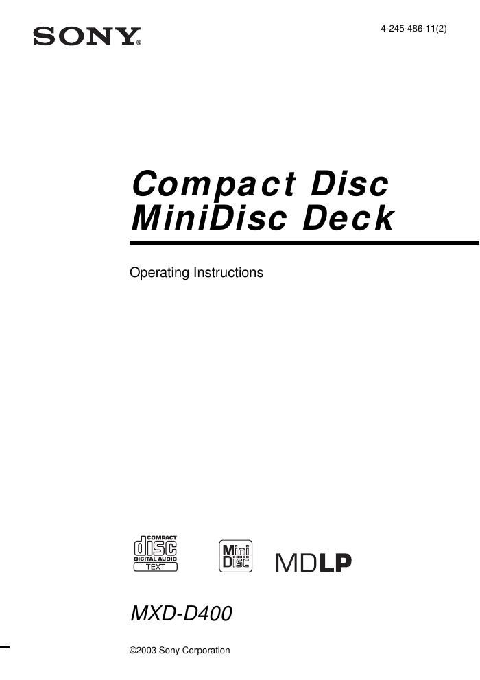 sony mxd d 400 owners manual
