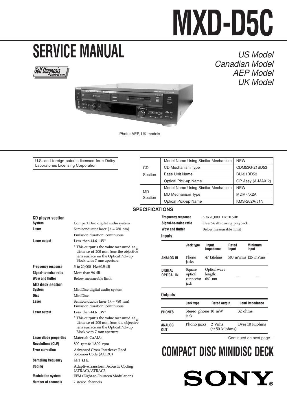 sony mxd d 5 c service manual