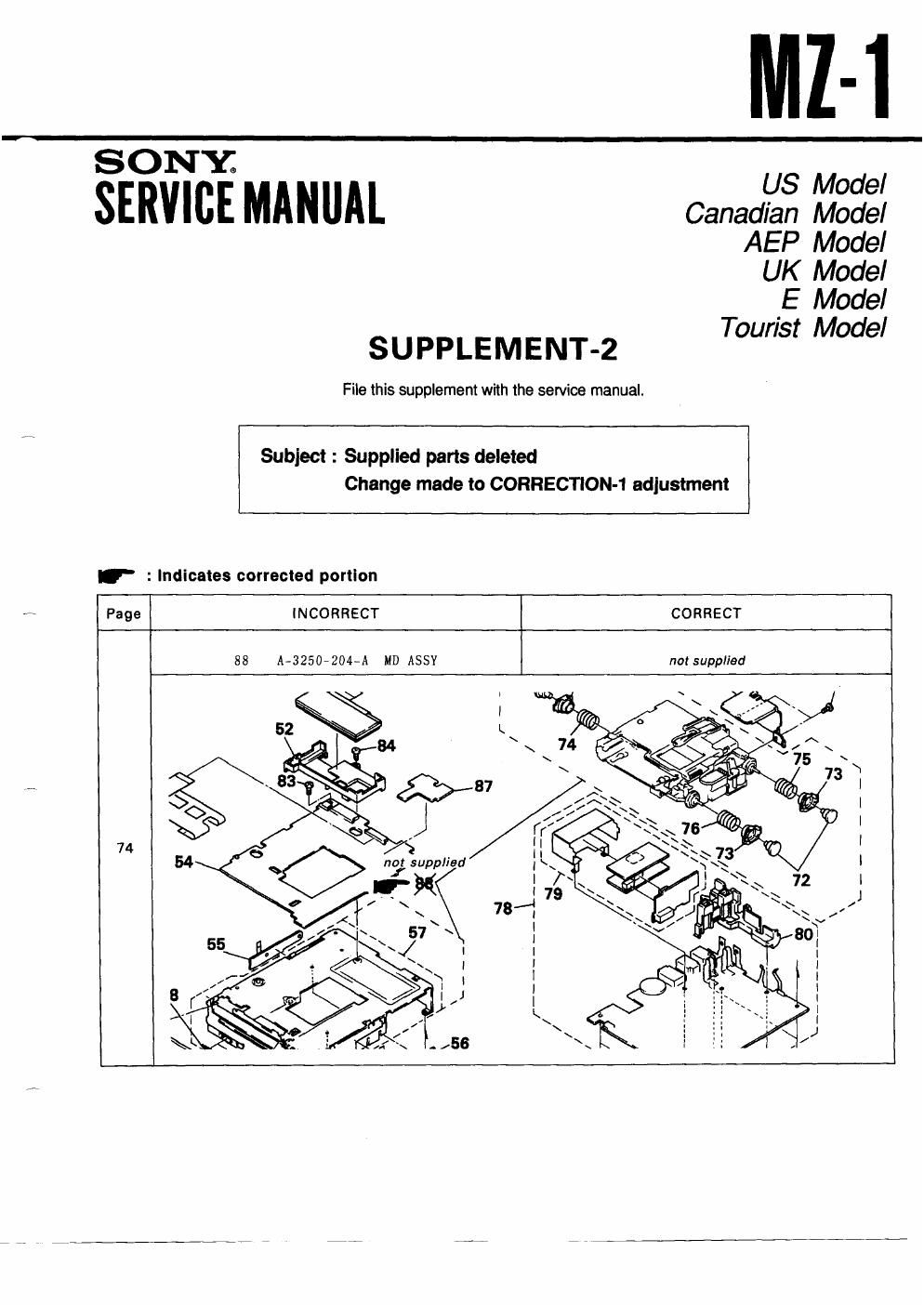 sony mz 1 service manual