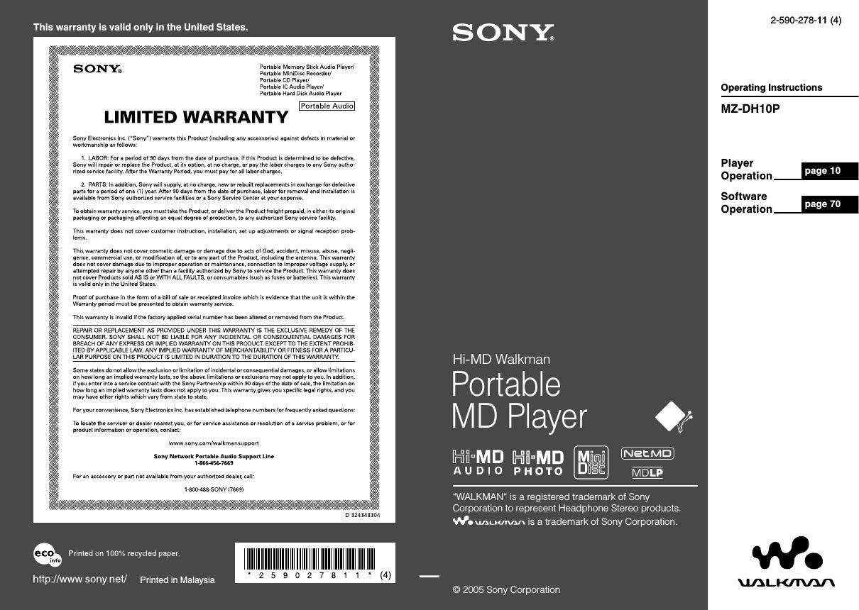 sony mz dh 10 p owners manual