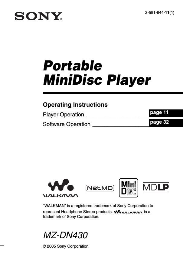sony mz dn 430 owners manual