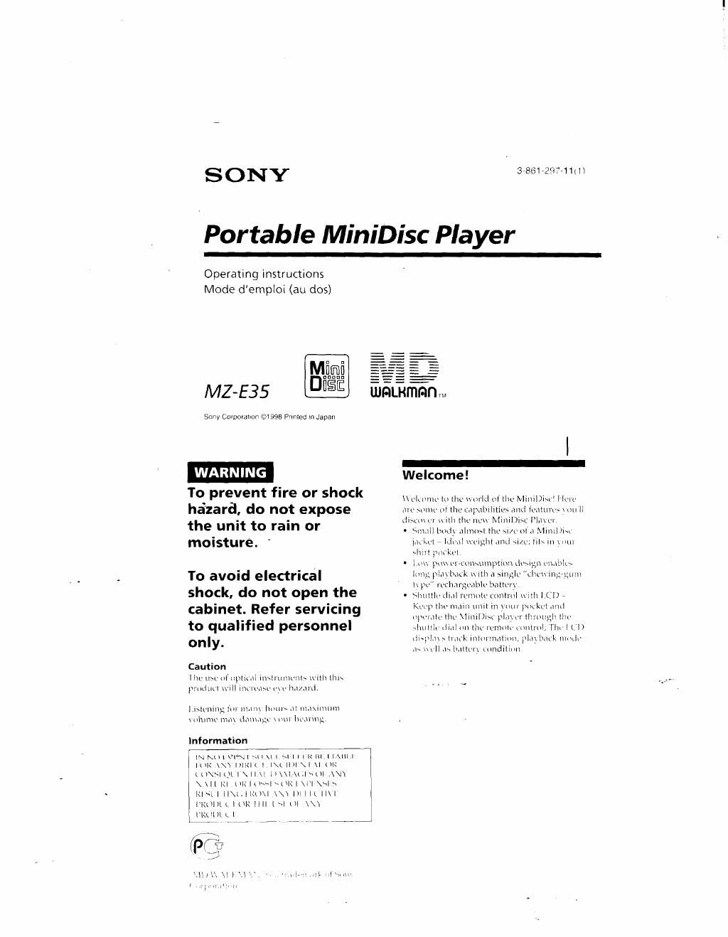 sony mz e 35 owners manual