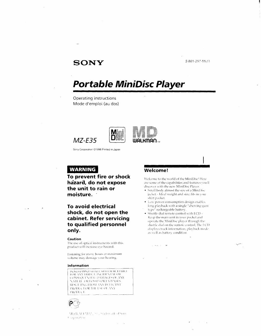 sony mz e 35 owners manual