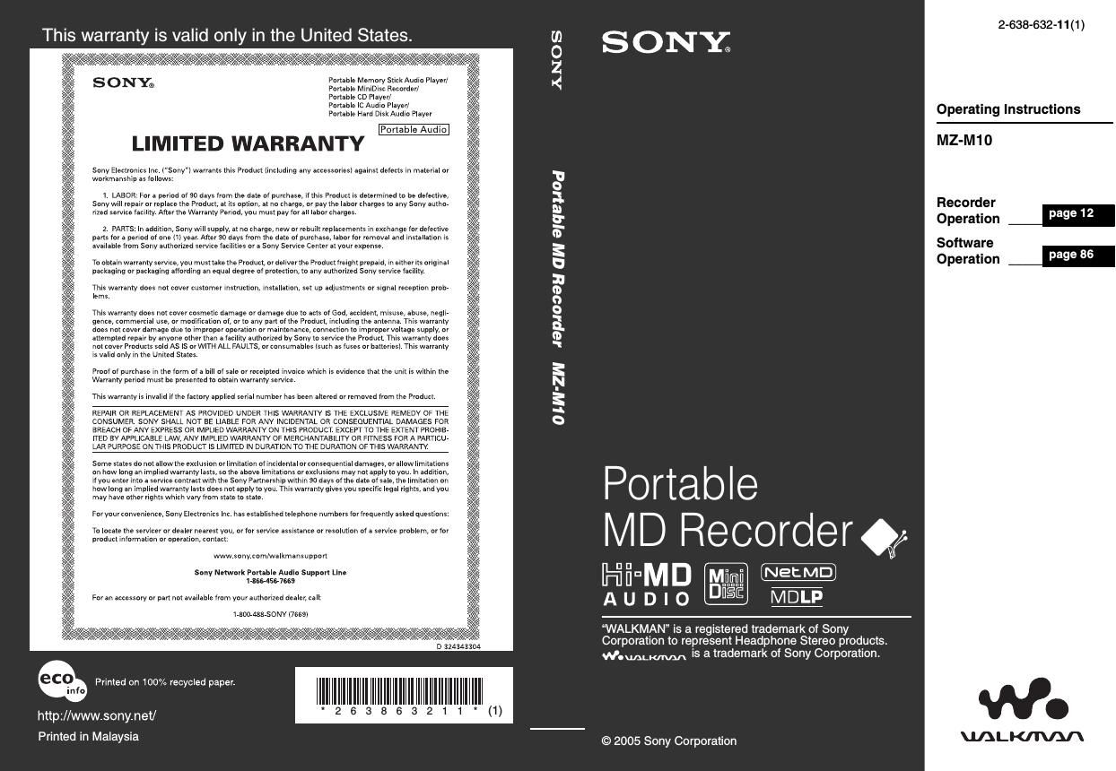 sony mz m 10 owners manual