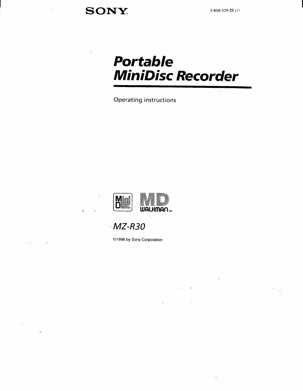 sony mz r 30 owners manual