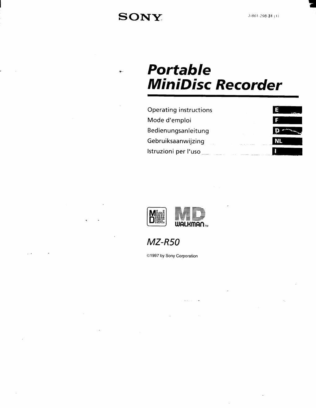 sony mz r 50 owners manual