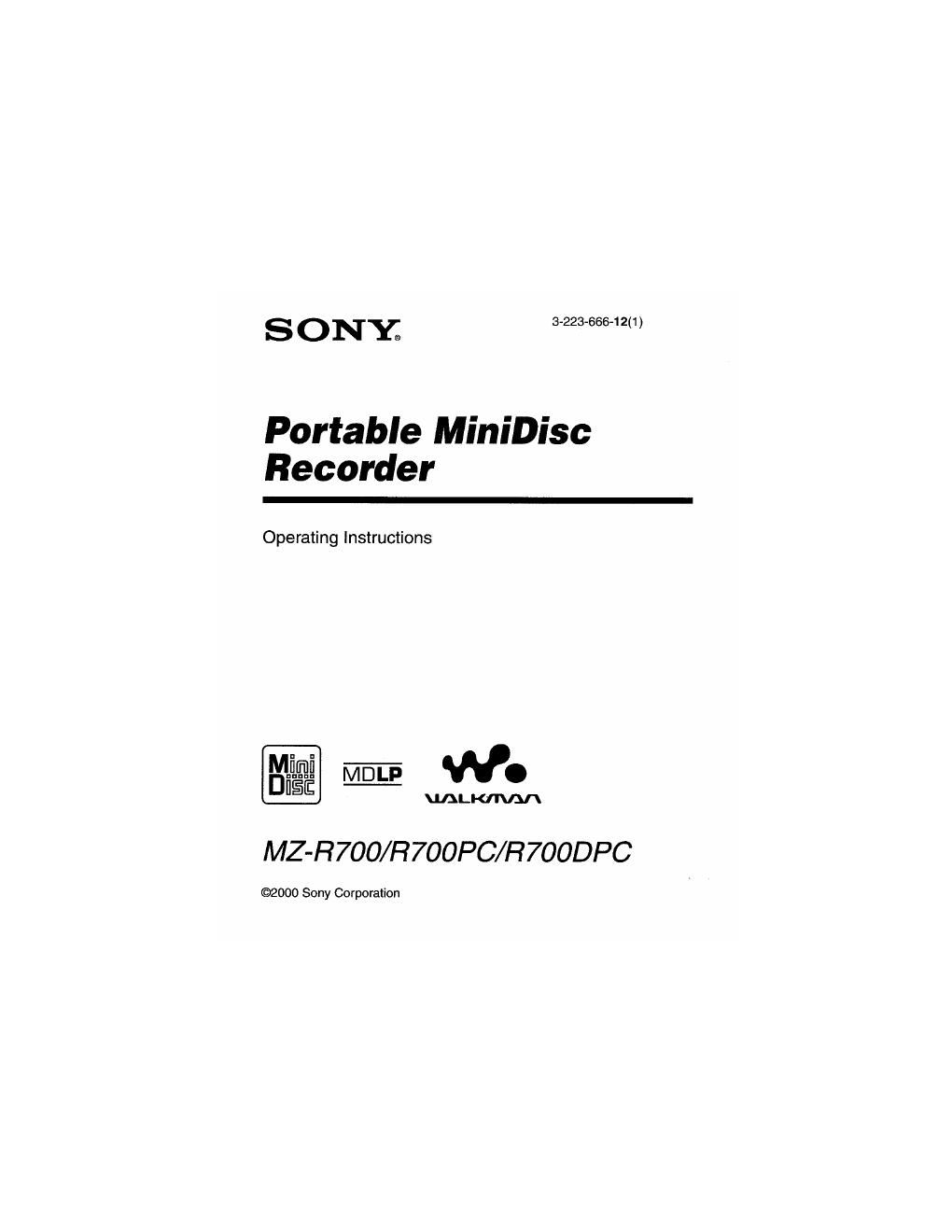 sony mz r 700 dpc owners manual