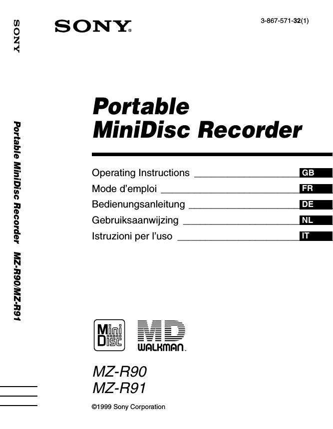 sony mz r 91 owners manual