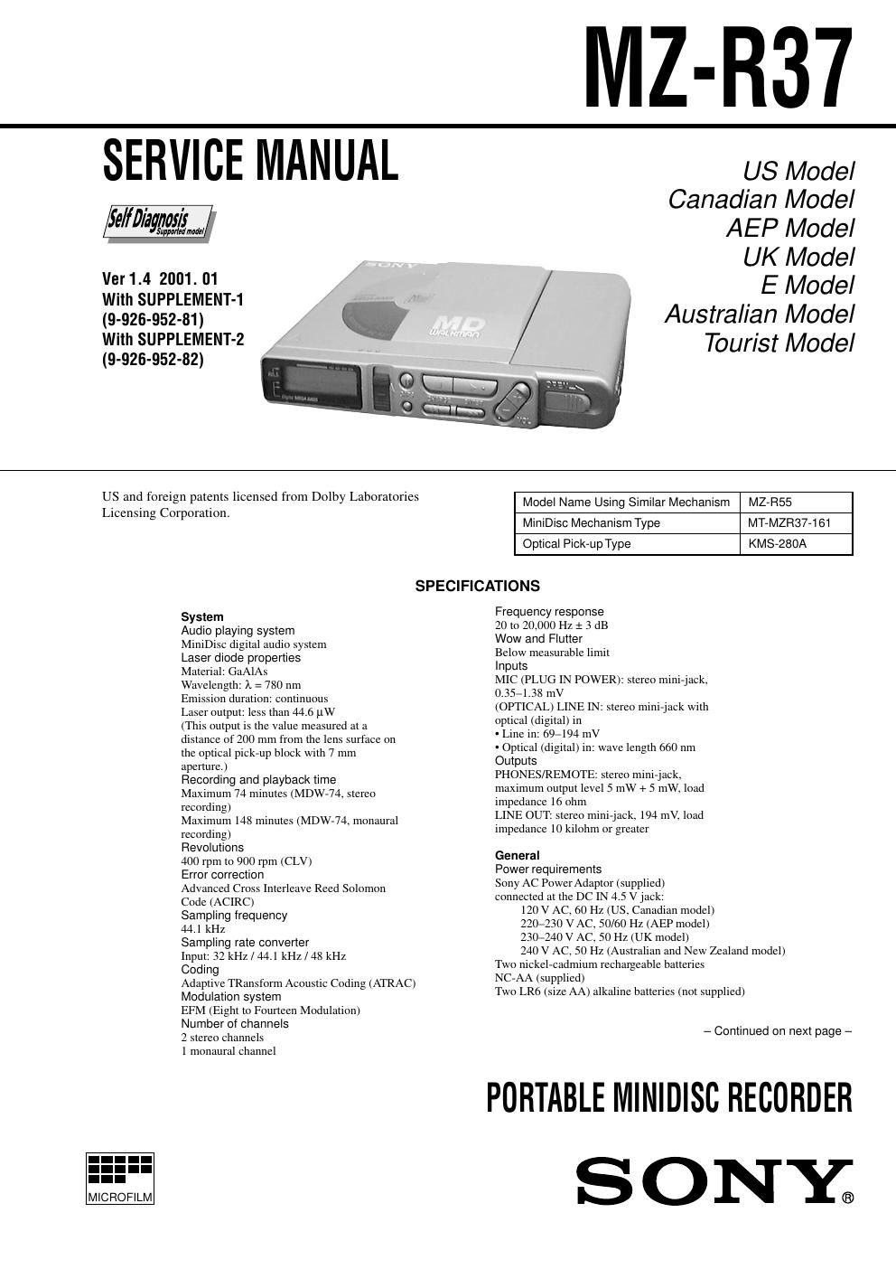 sony mz r37 1 4 service manual