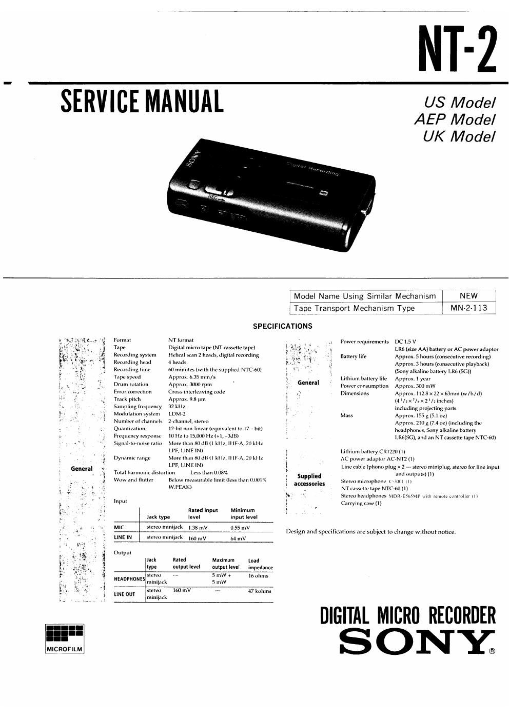 sony nt 2 service manual