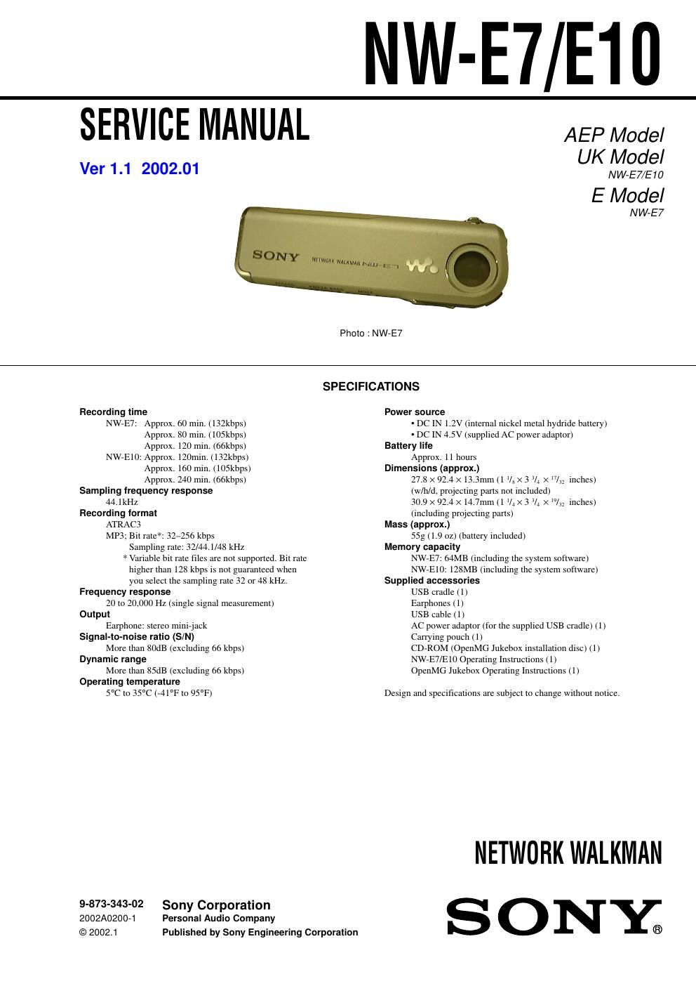 sony nw e 10 service manual