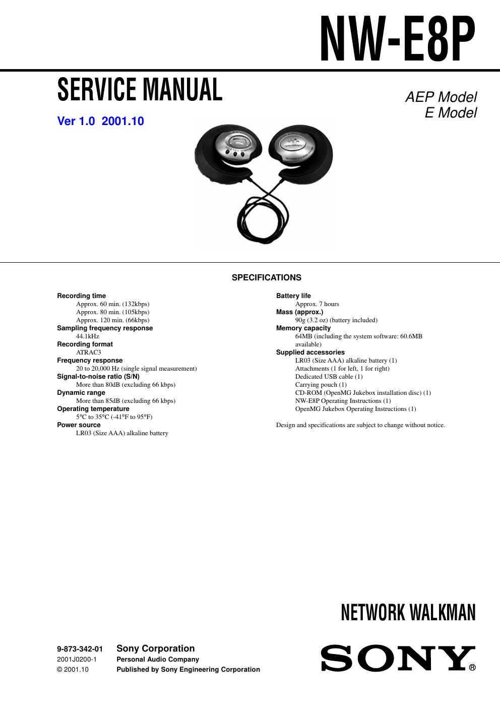 sony nw e 8 p service manual