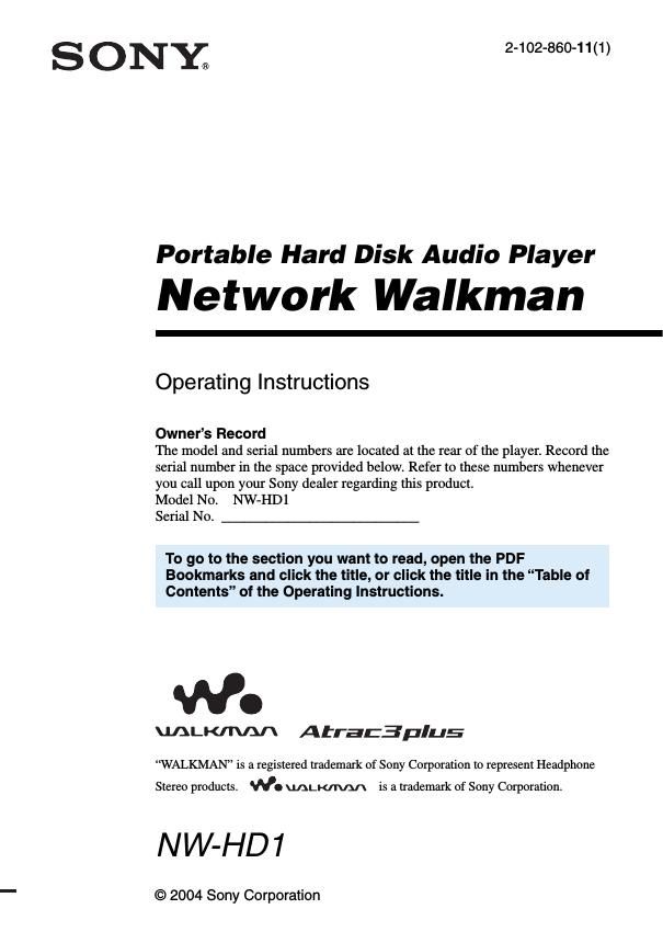 sony nw hd 1 owners manual