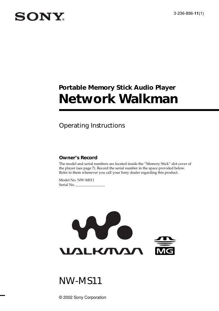 sony nw ms 11 owners manual