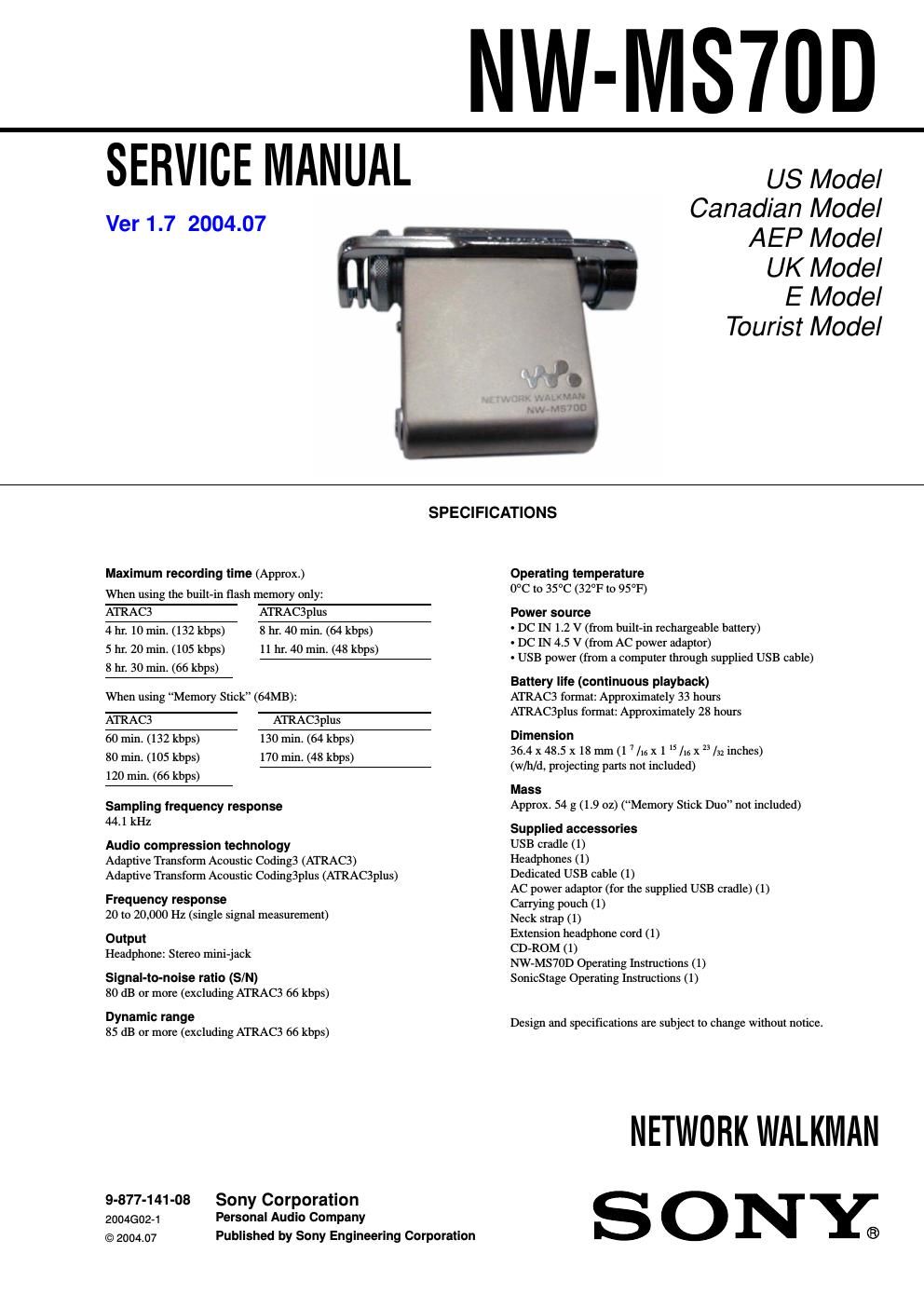 sony nw ms 70 d service manual