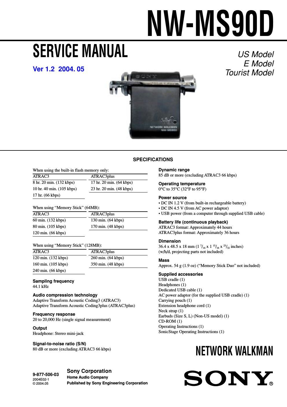 sony nw ms 90 d service manual