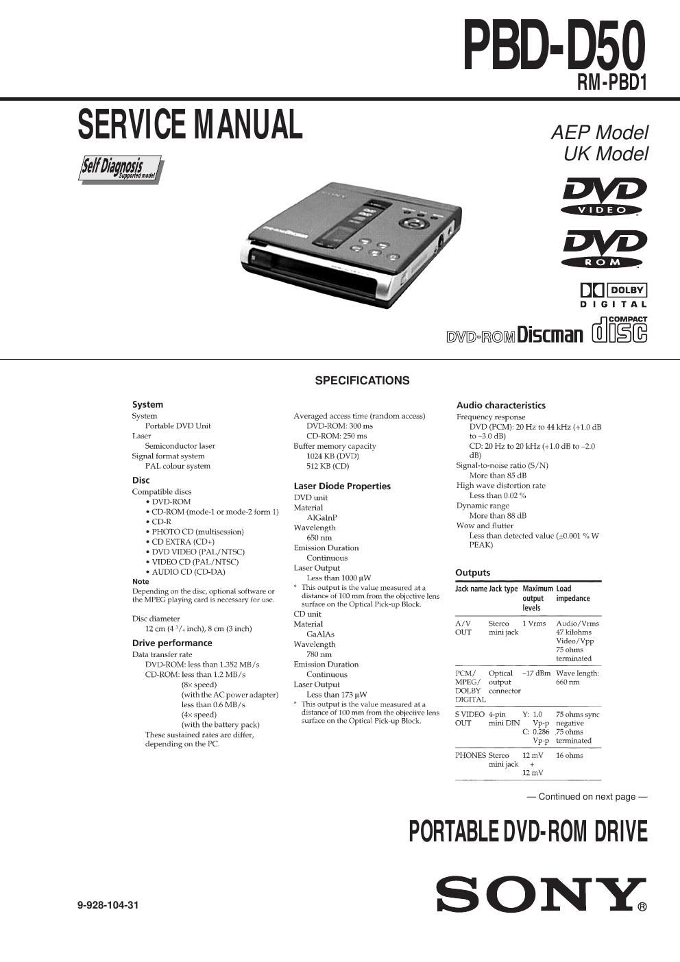 sony pbd d 50 service manual