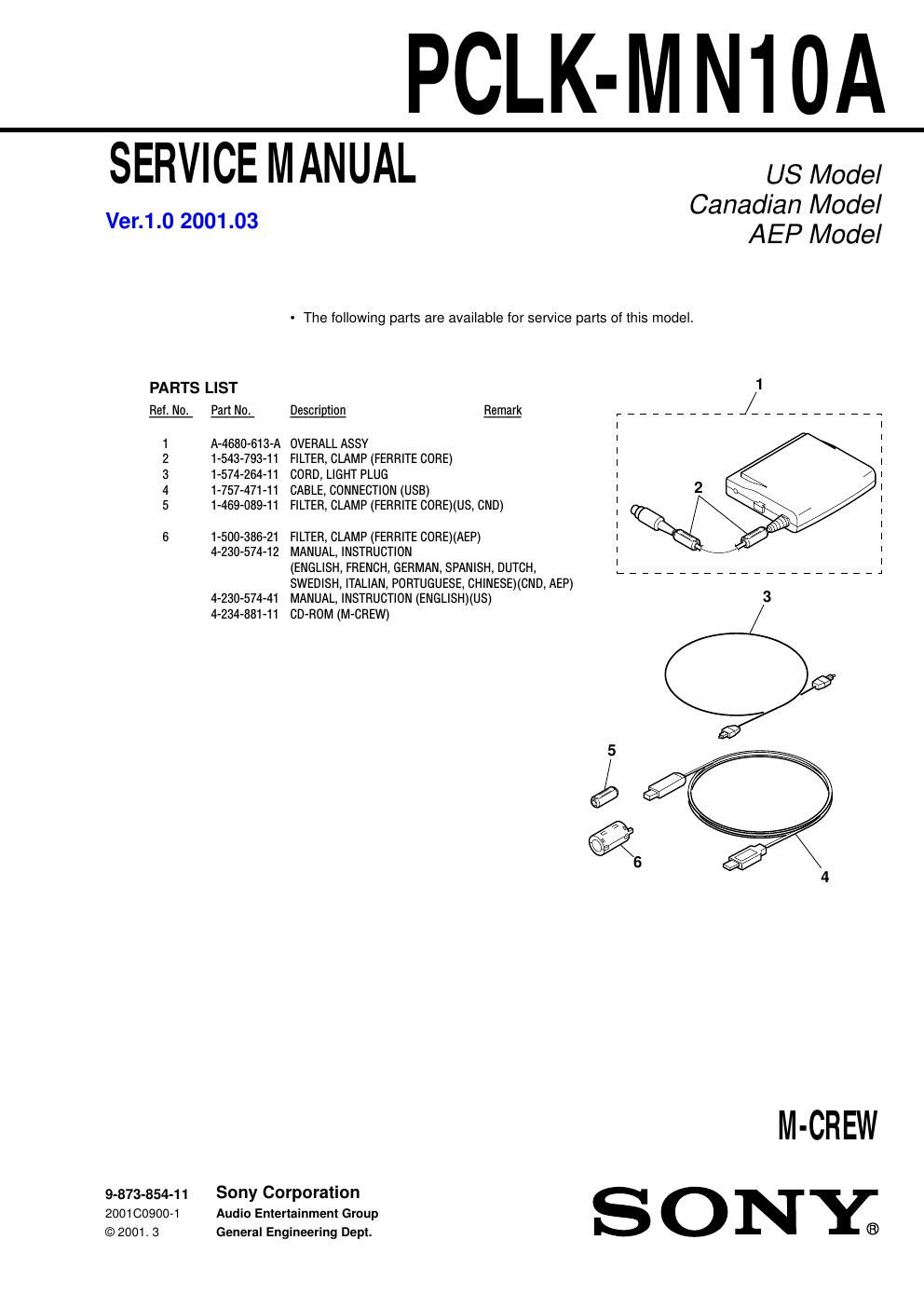 sony pclk mn 10 a service manual