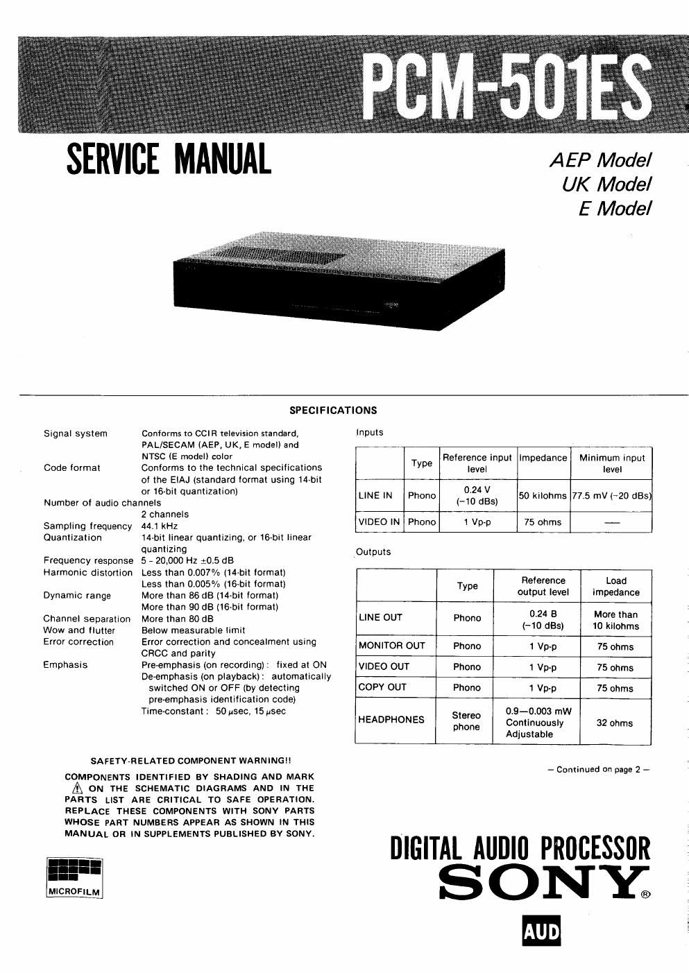 sony pcm 501 es service manual