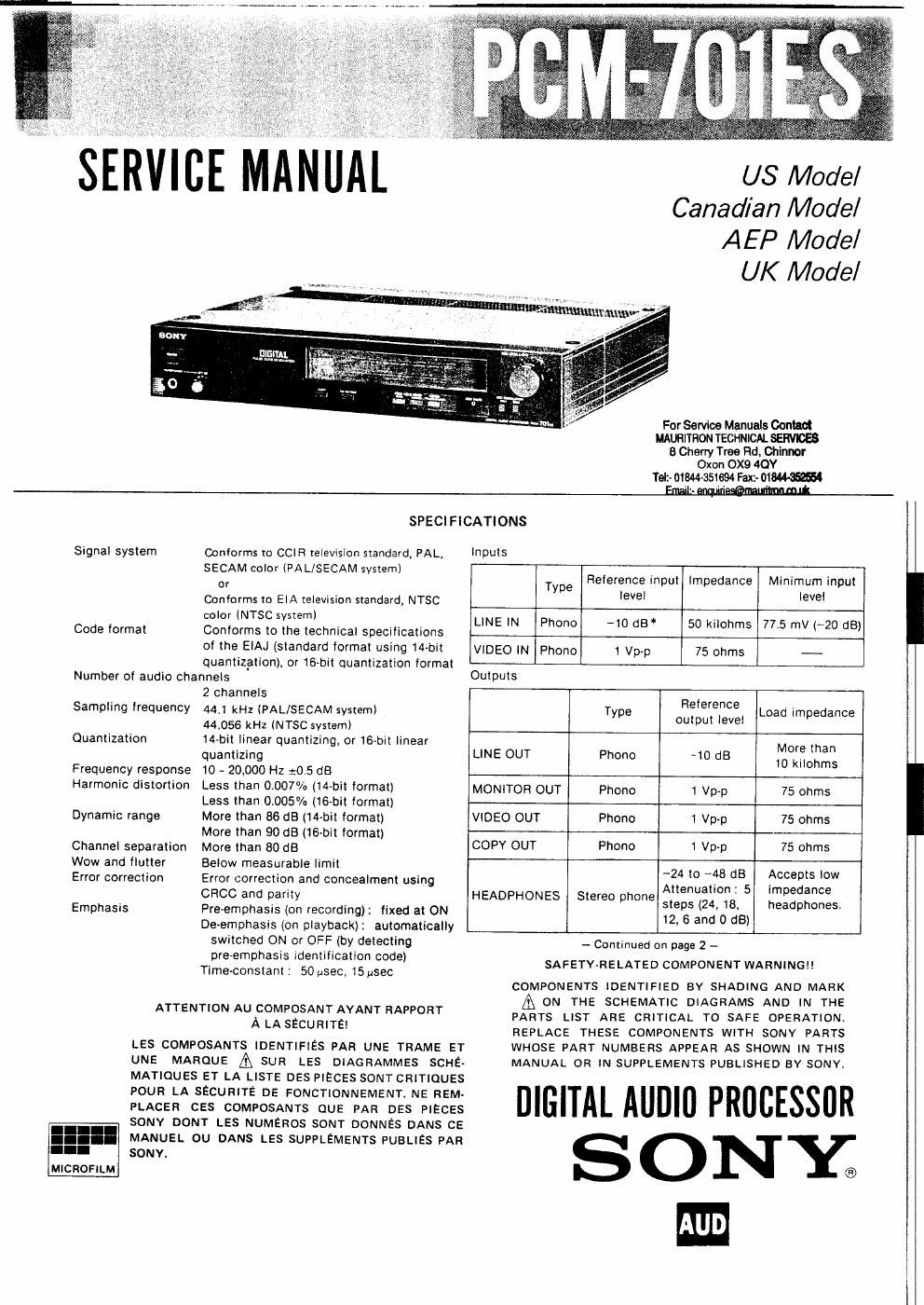 sony pcm 701 es service manual