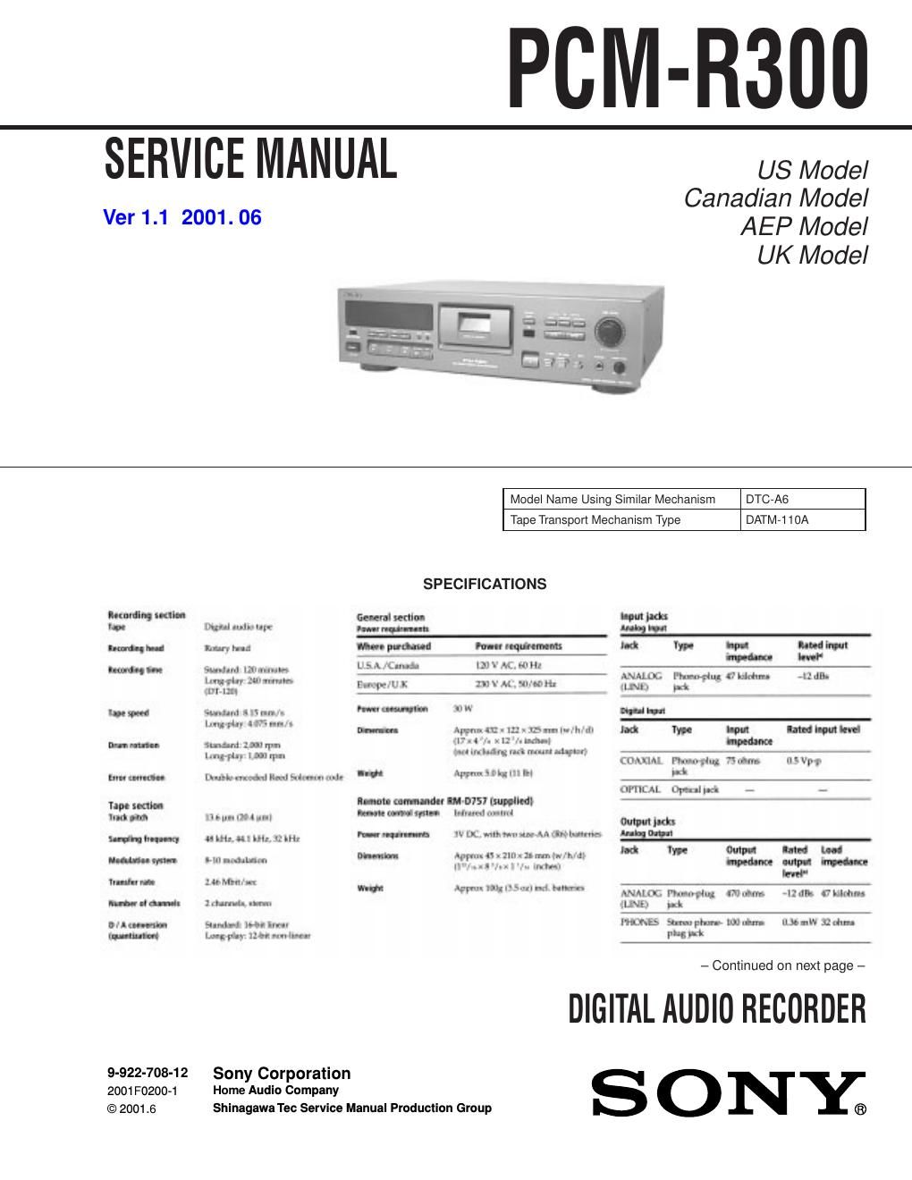sony pcm r 300 service manual