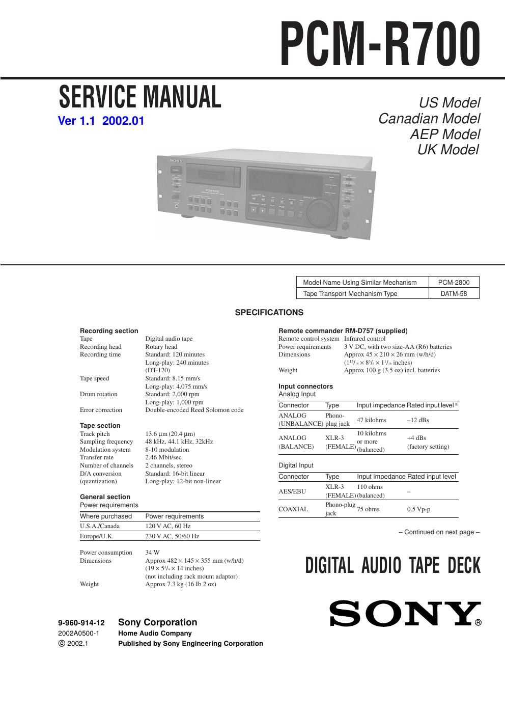 sony pcm r 700 service manual