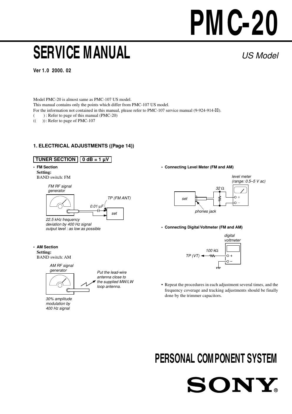 sony pmc 20 service manual