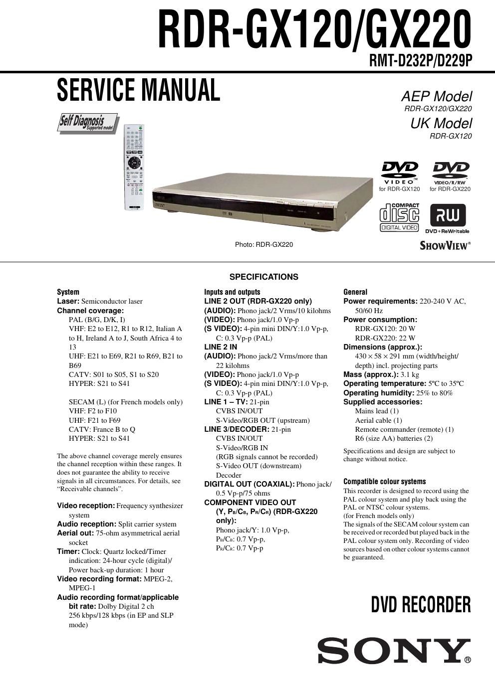 sony rdr gx 120 service manual