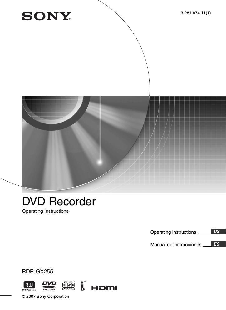 sony rdr gx 255 owners manual