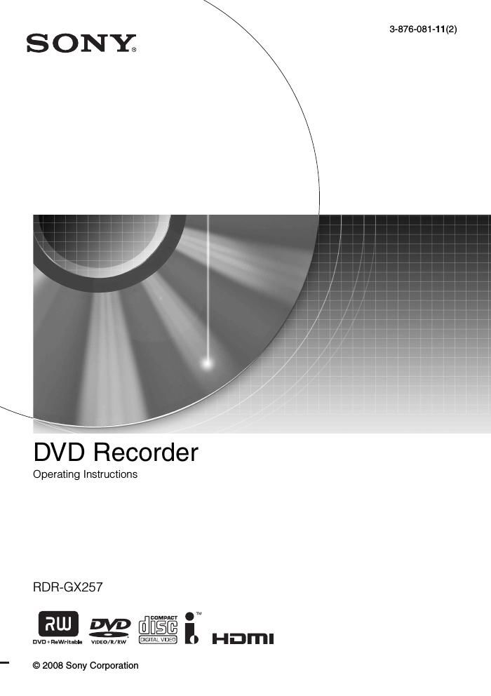 sony rdr gx 257 owners manual