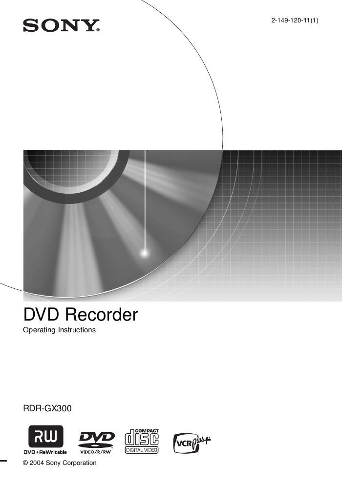 sony rdr gx 300 owners manual