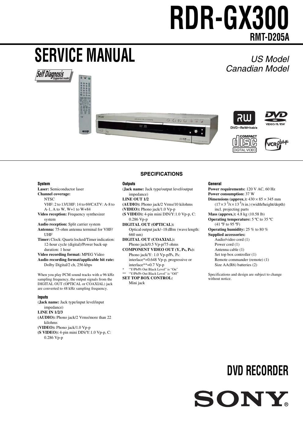 sony rdr gx 300 service manual