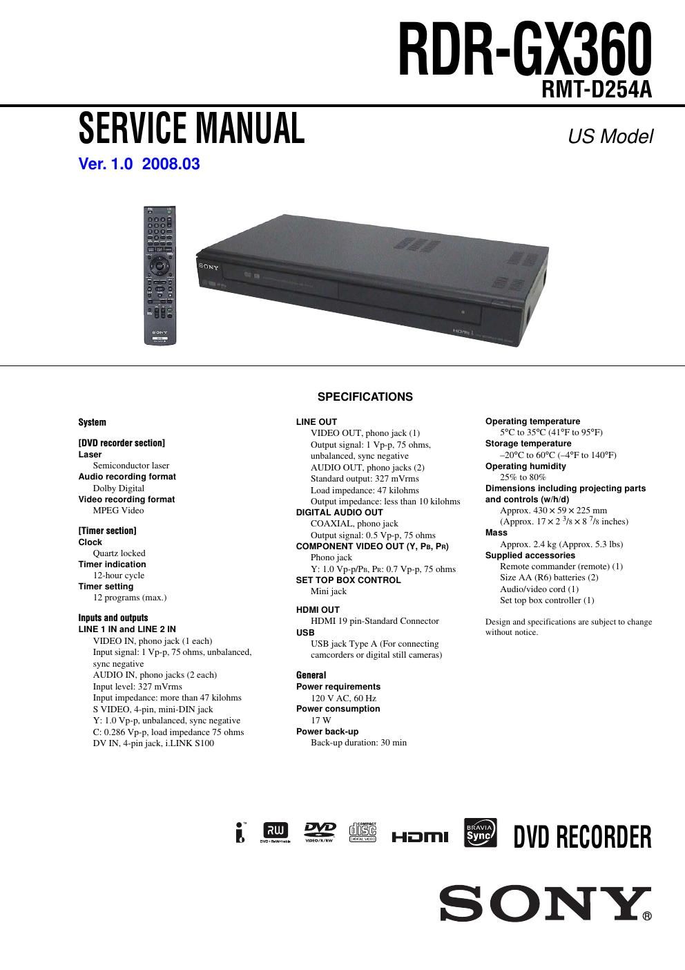 sony rdr gx 360 service manual