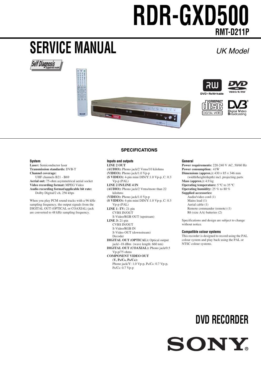 sony rdr gxd 500 service manual