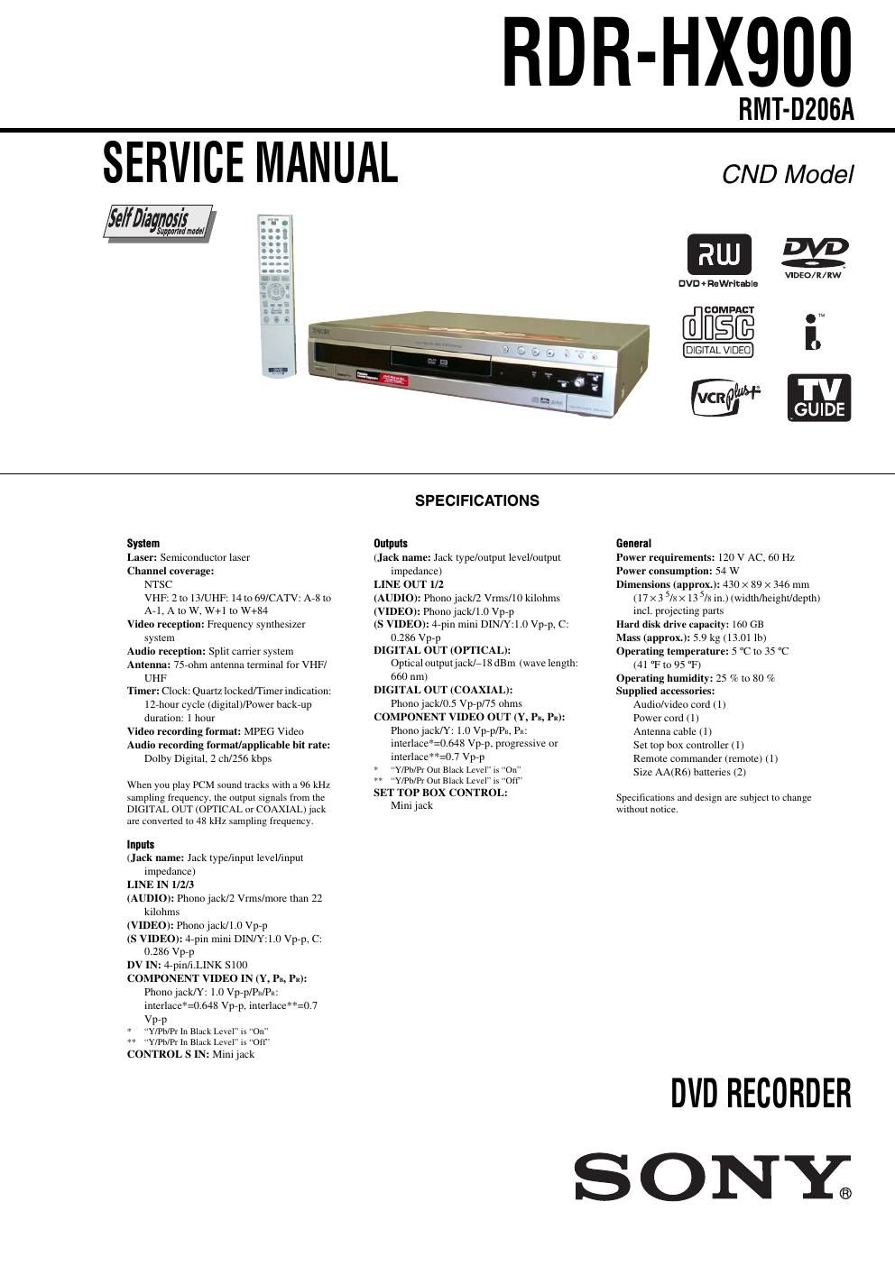 sony rdr hx 900 service manual