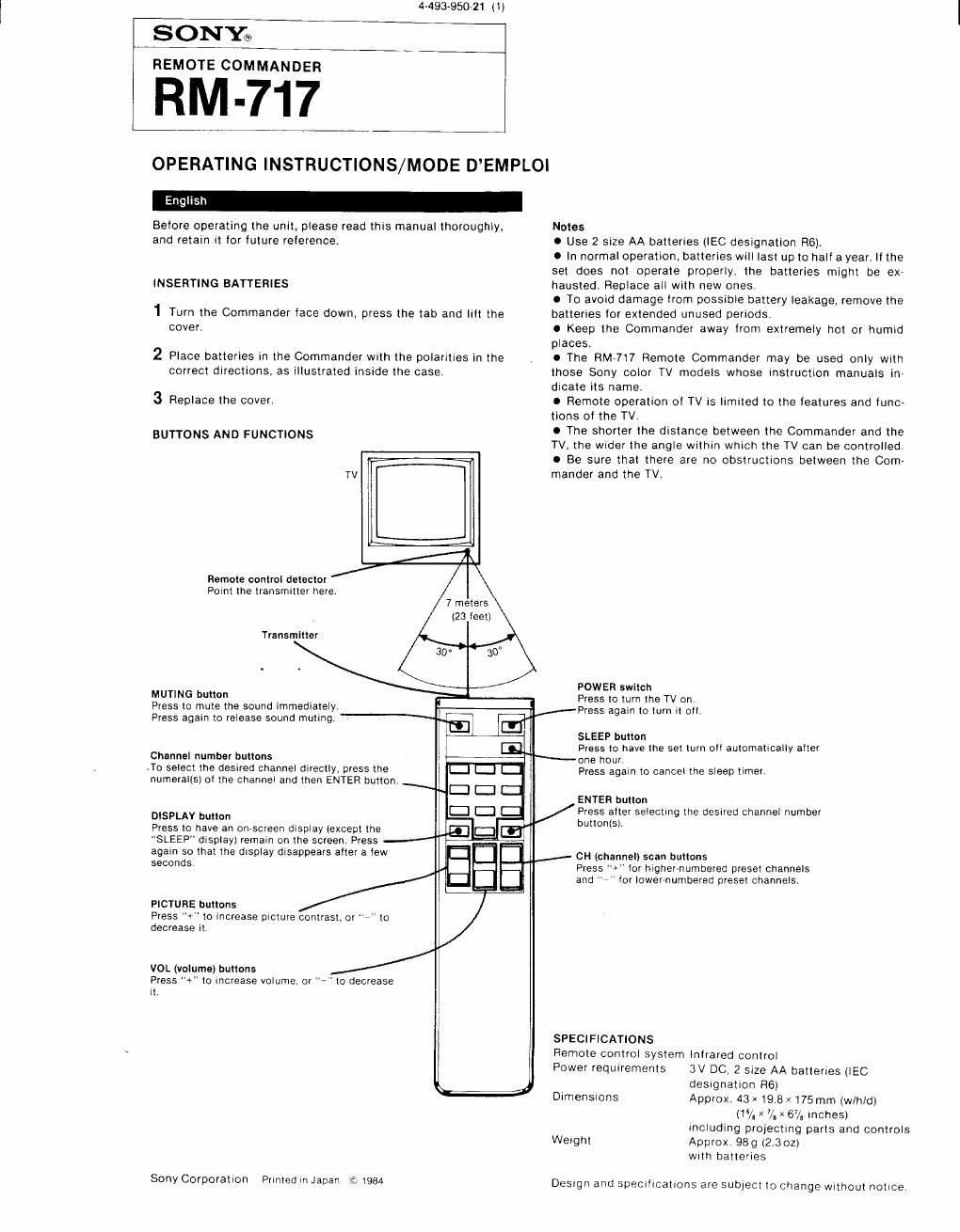 sony rm 717 owners manual