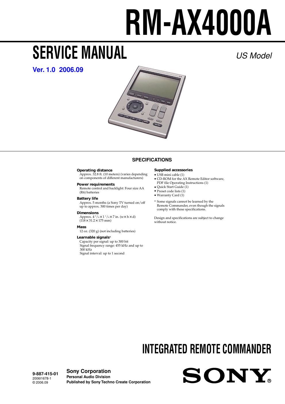 sony rm ax 4000 a service manual