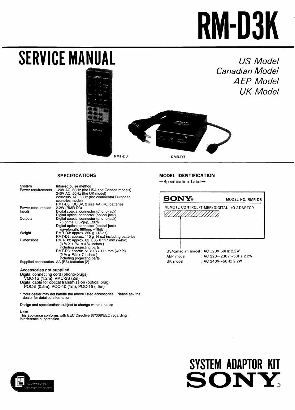 sony rm d 3 k service manual