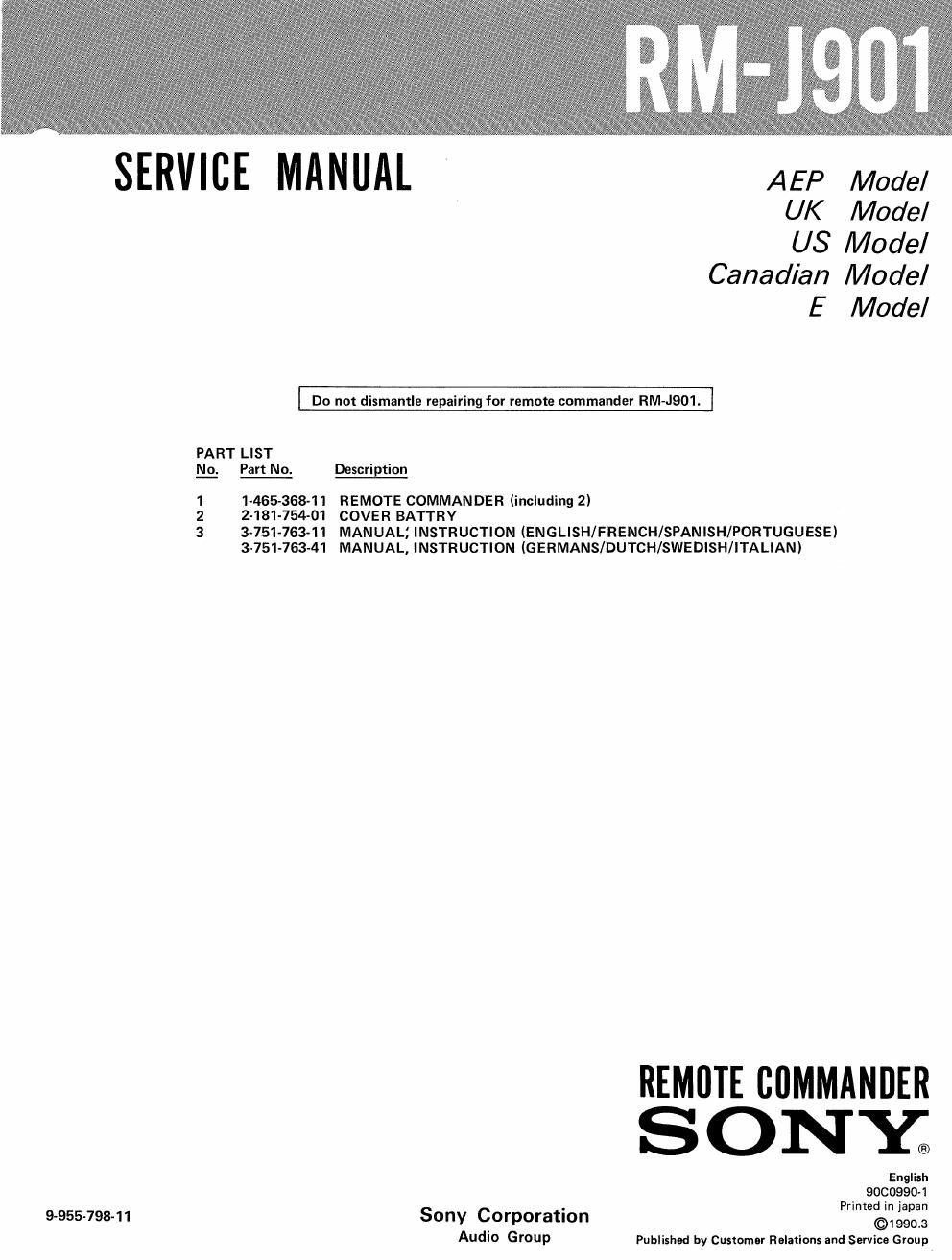 sony rm j 901 service manual
