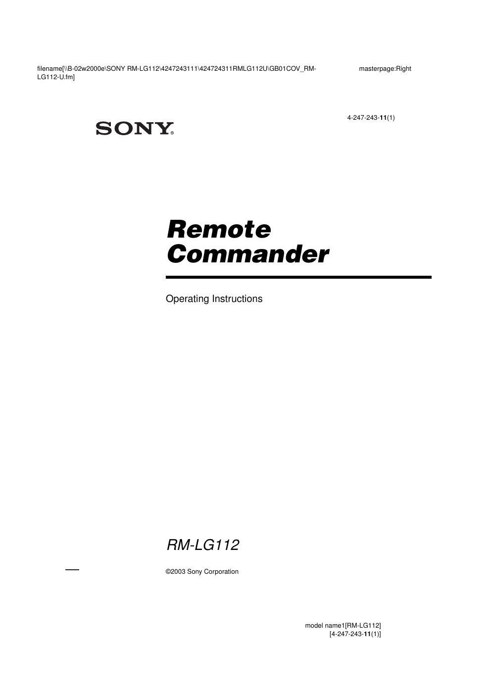 sony rm lg 112 owners manual