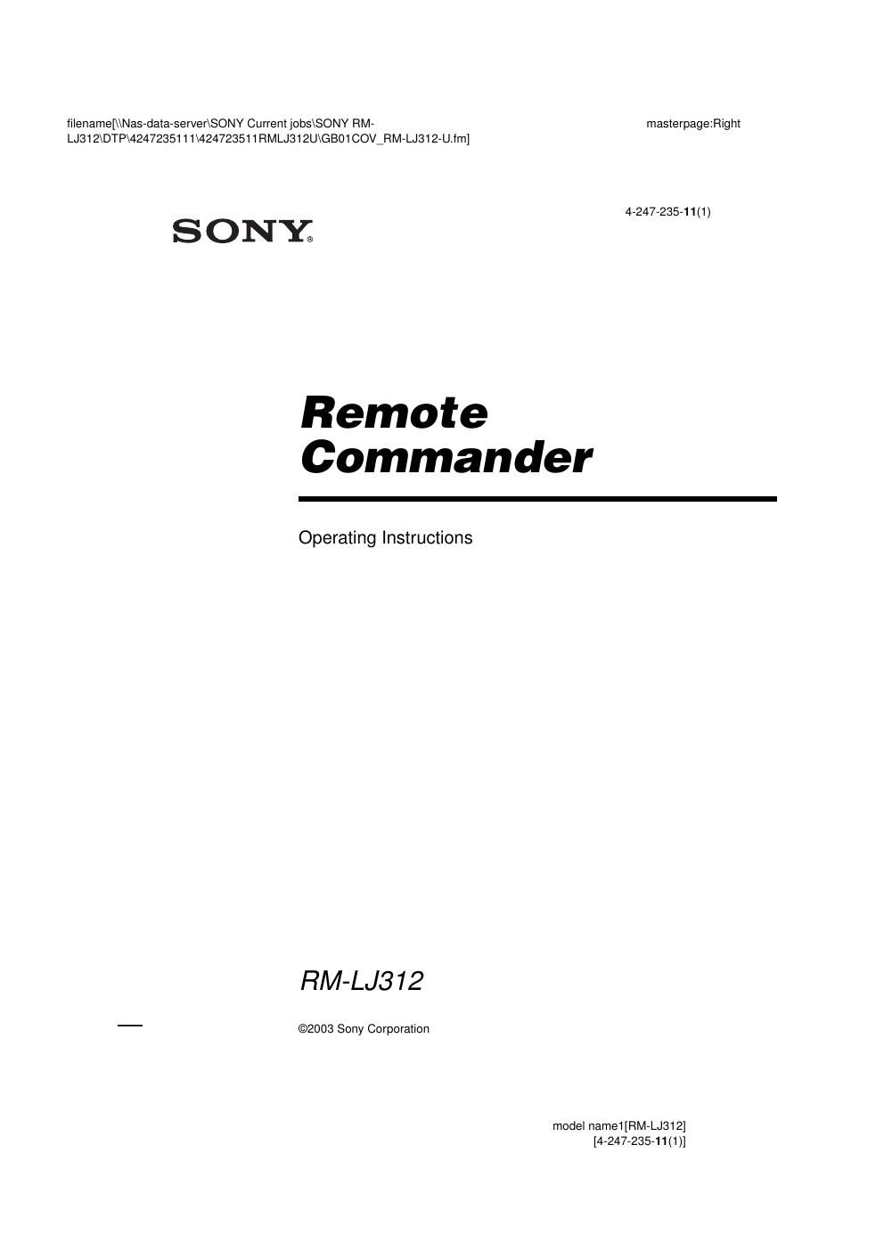 sony rm lj 312 owners manual