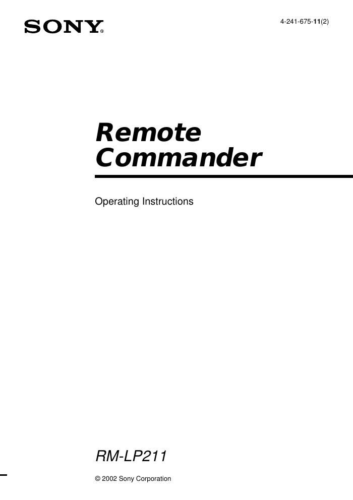 sony rm lp 211 owners manual