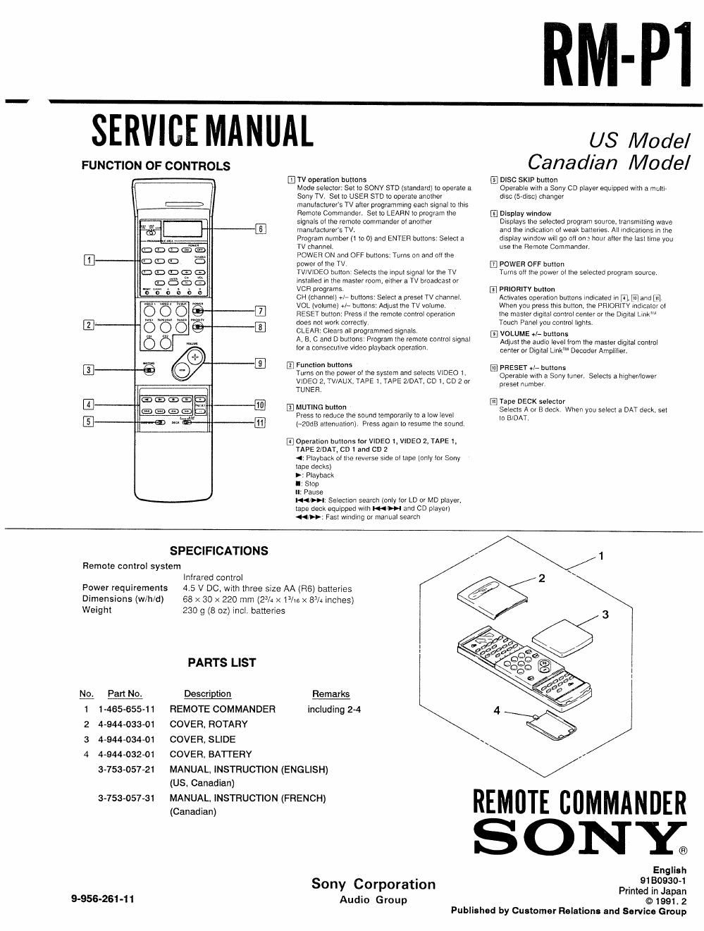 sony rm p 1 service manual