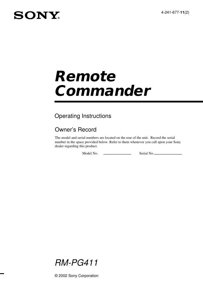 sony rm pg 411 owners manual