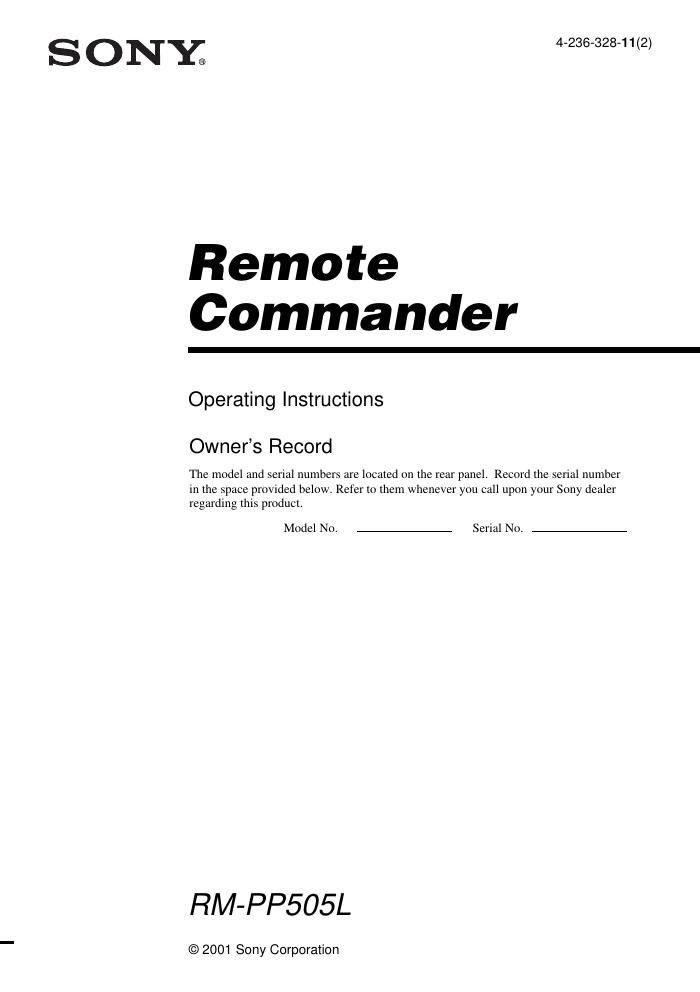 sony rm pp 505 l owners manual