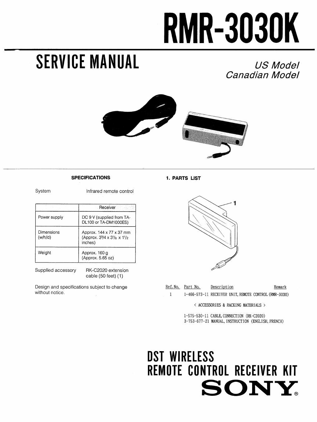sony rm r 3030 k service manual