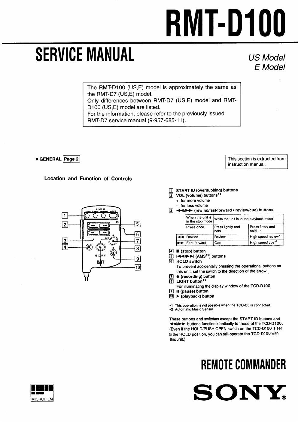 sony rm td 100 service manual